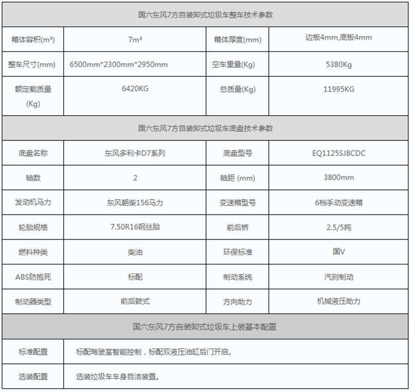 国六自卸垃圾车参数