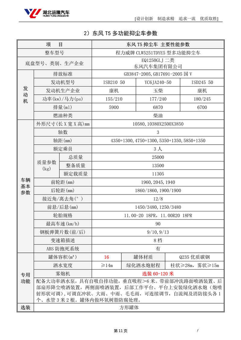 16吨东风T5多功能抑尘车资料（圆罐、60-120米雾炮）(图5)