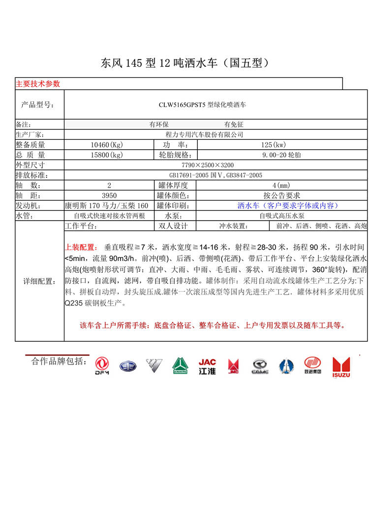 东风145型12吨洒水车(图1)